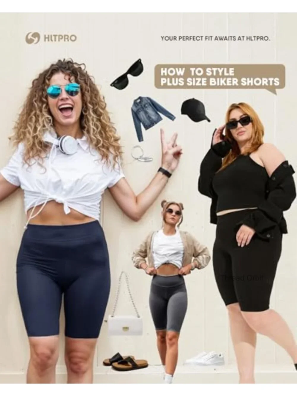 Plus Size Biker Shorts 3 Pack High Waist Tummy Control with Pockets, 8/5/3